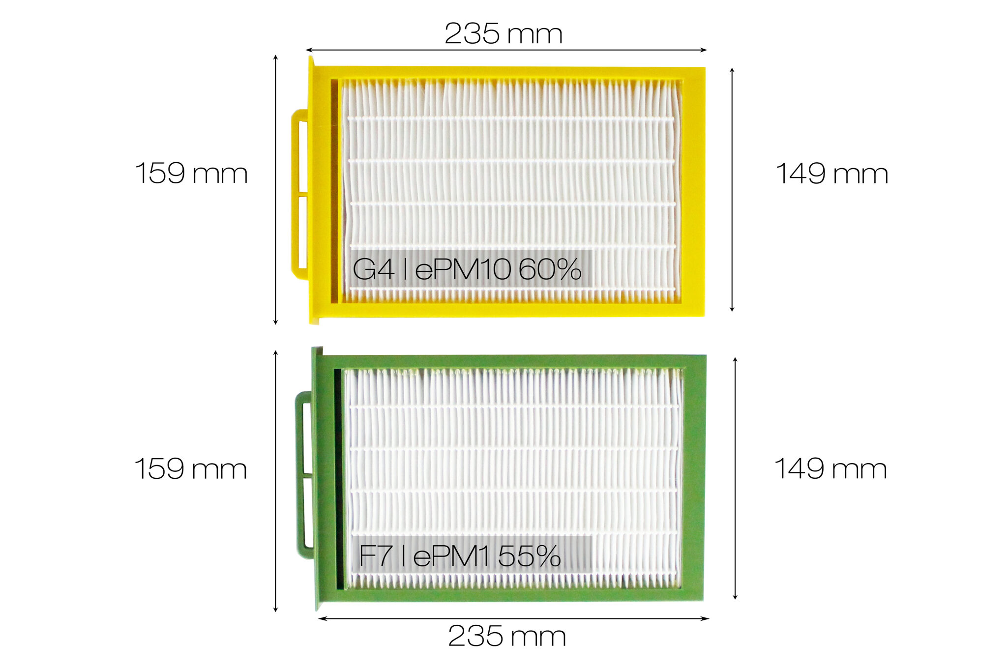 Zehnder ComfoAir 160 - G4 + F7 replacement filter set (green/yellow)