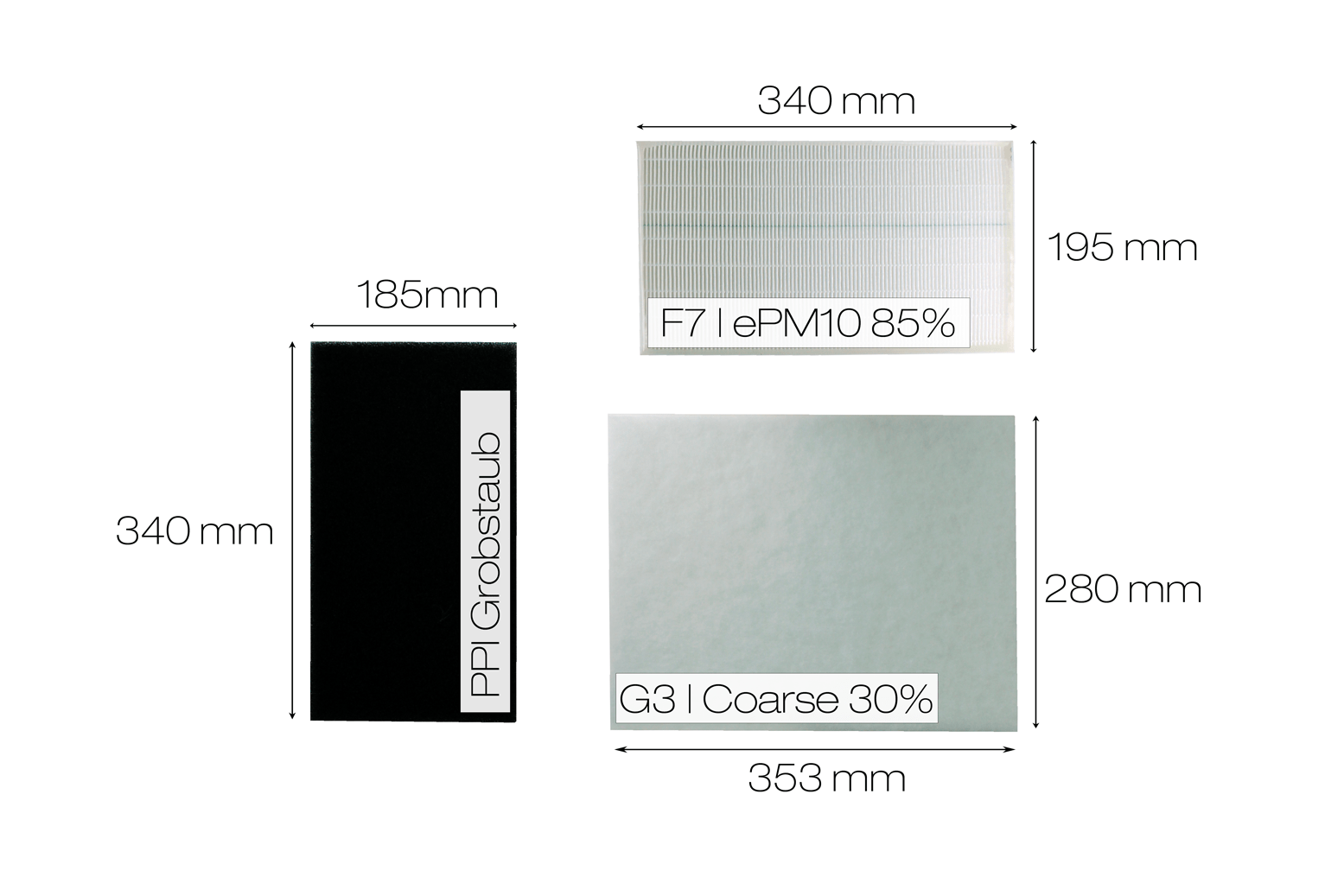 592 x 402 x 460 mm | F9 | ePM1 90% mit 10 Taschen